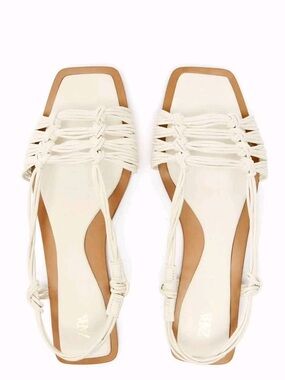 Zara White Knotted Square-Toe Women’s Sandals